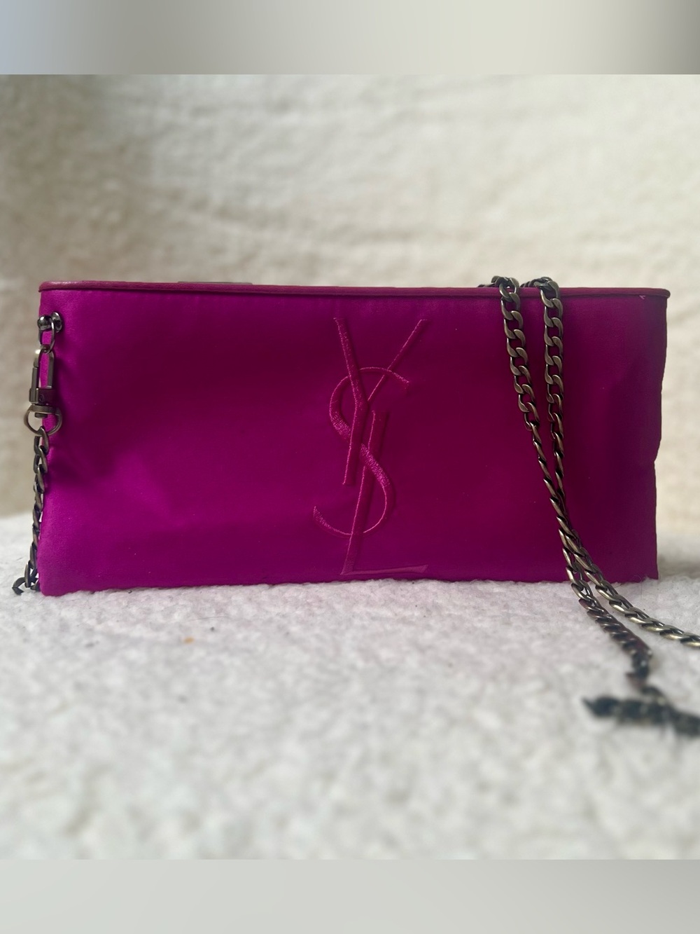 Yves Saint Laurent Fuchsia Beauty Upcycled to Satin Chain Purse